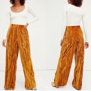 Mustard Velvet Wide Leg Pants